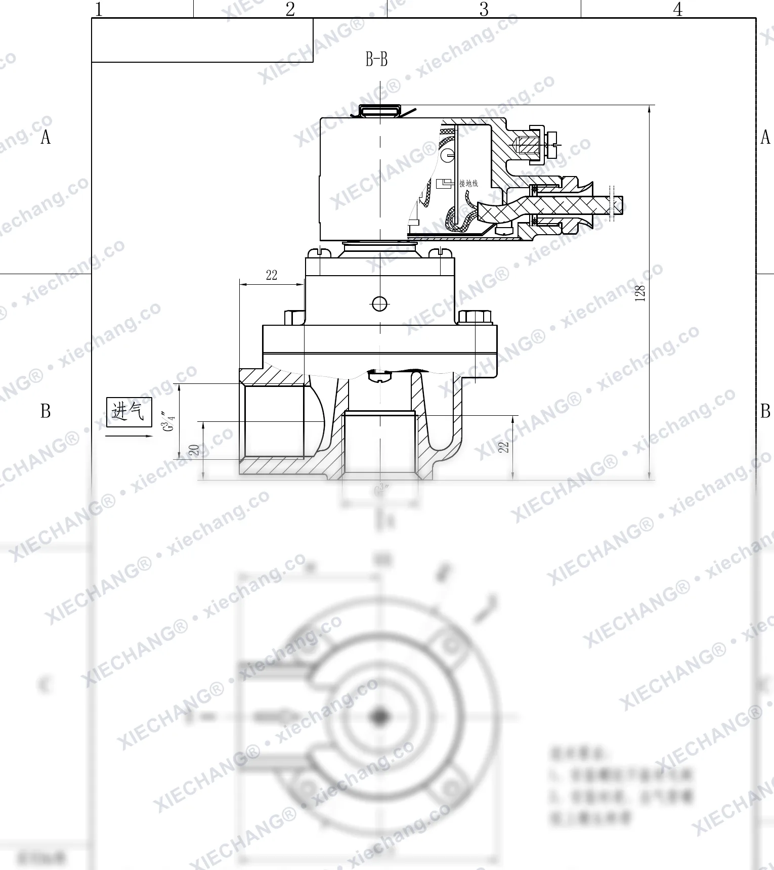 DCF-F-Z-20 · 3/4" · угловой взрывозащищённый импульсный клапан — Монтажный чертёж