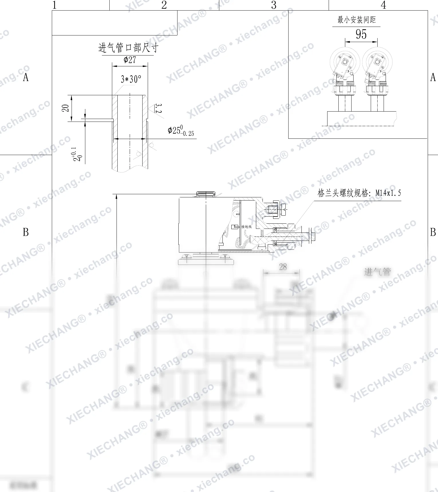 DCF-F-ZM-20-C · 3/4" · взрывозащищённый импульсный клапан с наружной резьбой — Монтажный чертёж