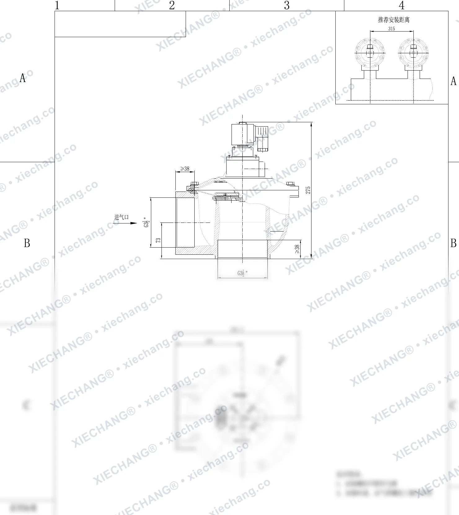 DCF-Z-102S.B · 3.5" · угловой импульсный клапан — Монтажный чертёж