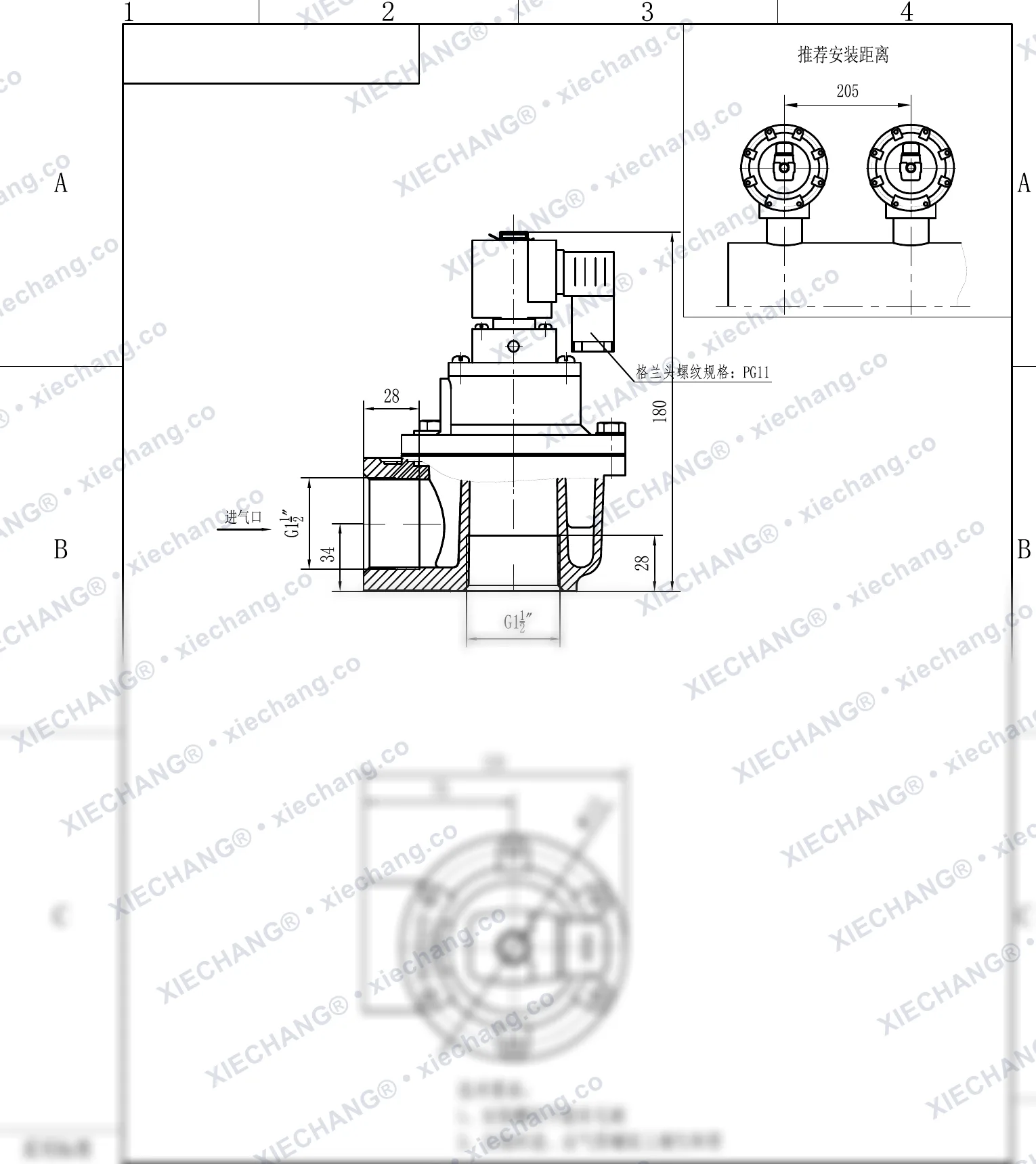 DCF-Z-40S · 1.5" · угловой импульсный клапан — Монтажный чертёж