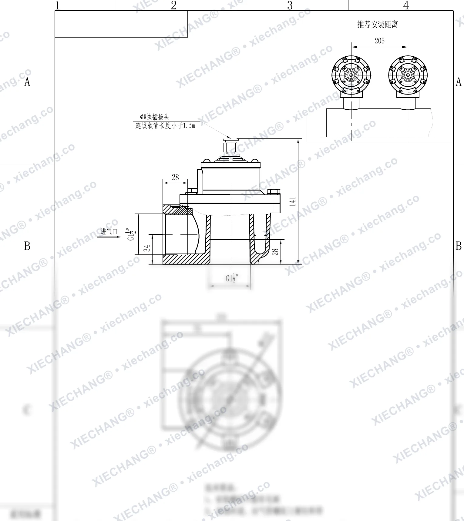 DCF-Z-40S-DXK · 1½" · угловой импульсный клапан (с пилотным управлением DXK) — Монтажный чертёж